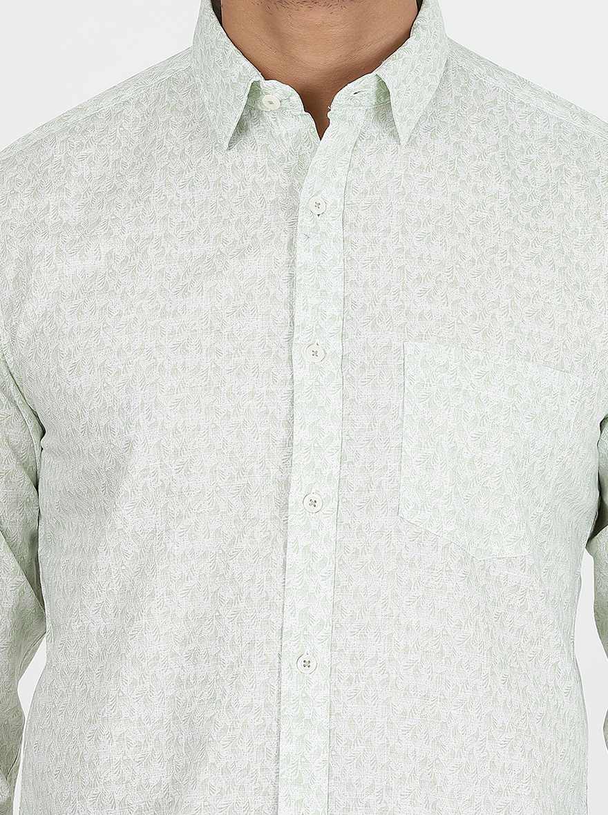 Light Green Printed Slim Fit Casual Shirt | pehervi