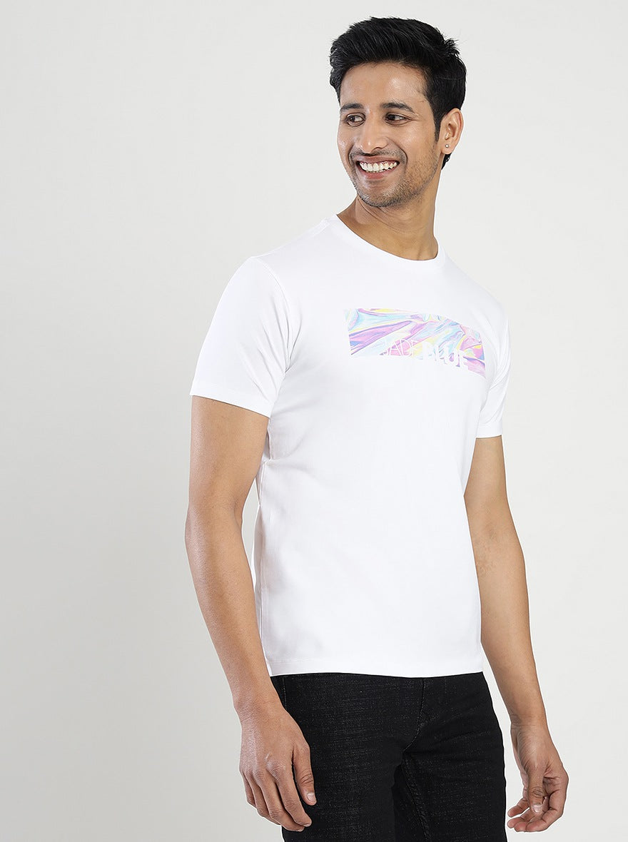 White Printed Slim Fit T-Shirt | pehervi