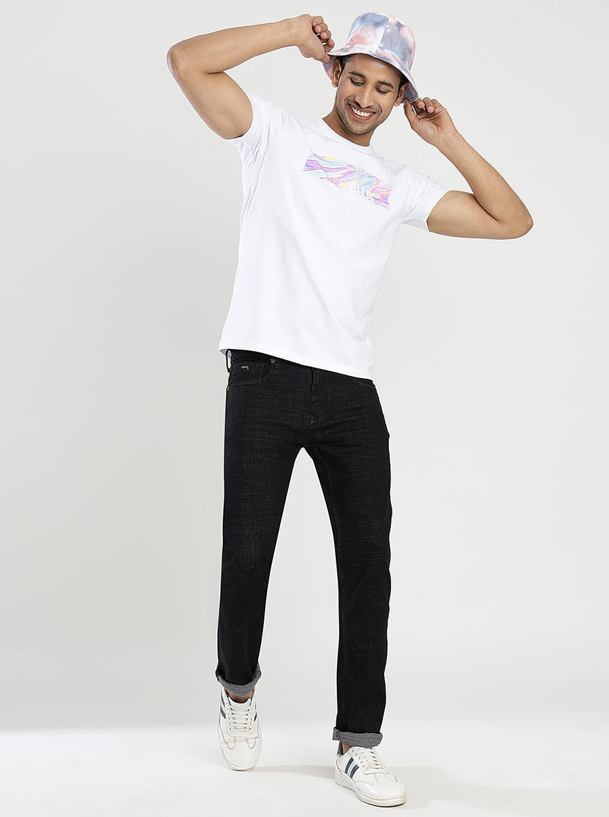 White Printed Slim Fit T-Shirt | pehervi