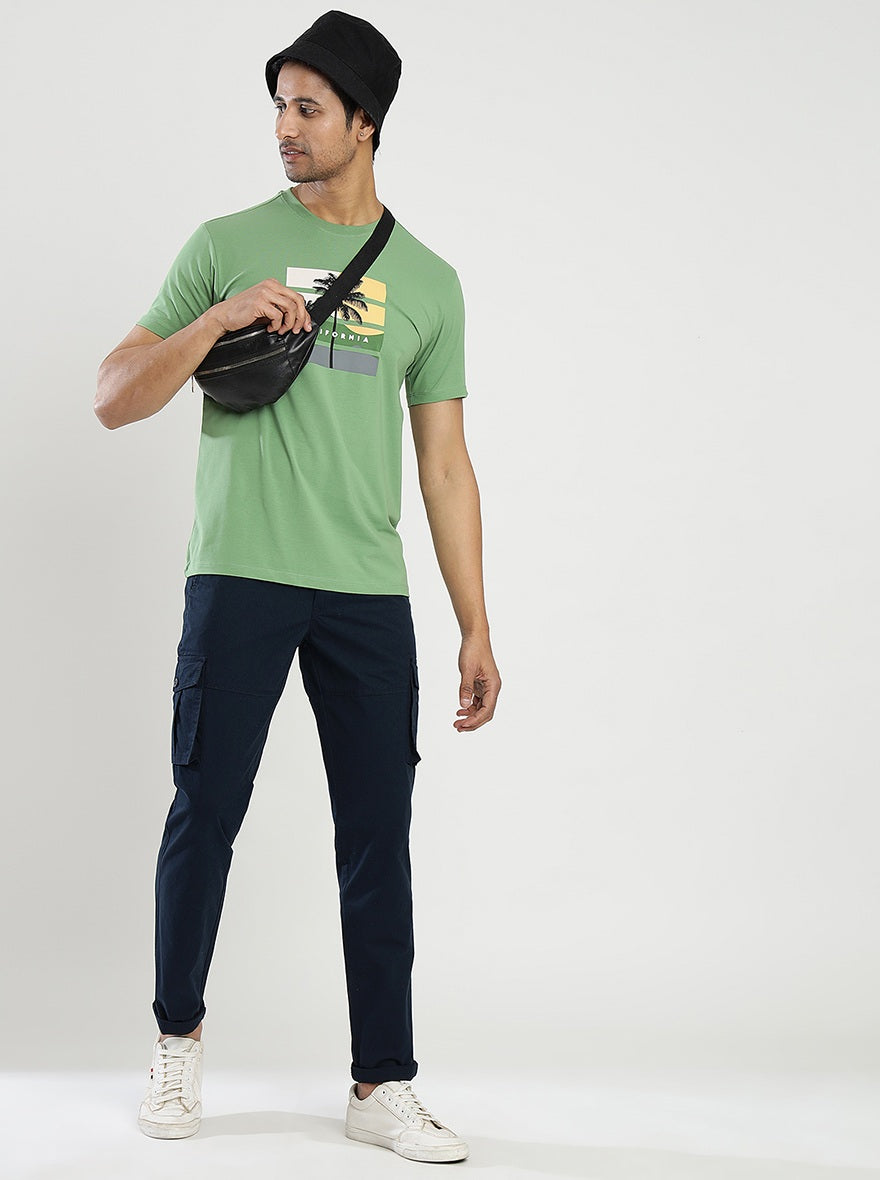 Green Printed Slim Fit T-Shirt | pehervi