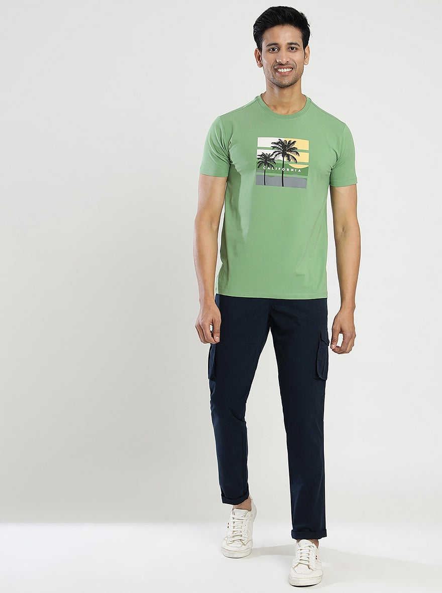 Green Printed Slim Fit T-Shirt | pehervi