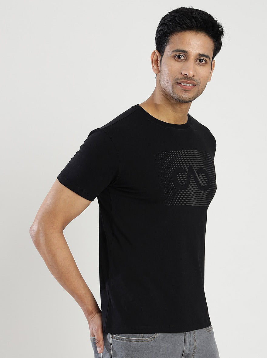 Black Printed Slim Fit T-Shirt | pehervi