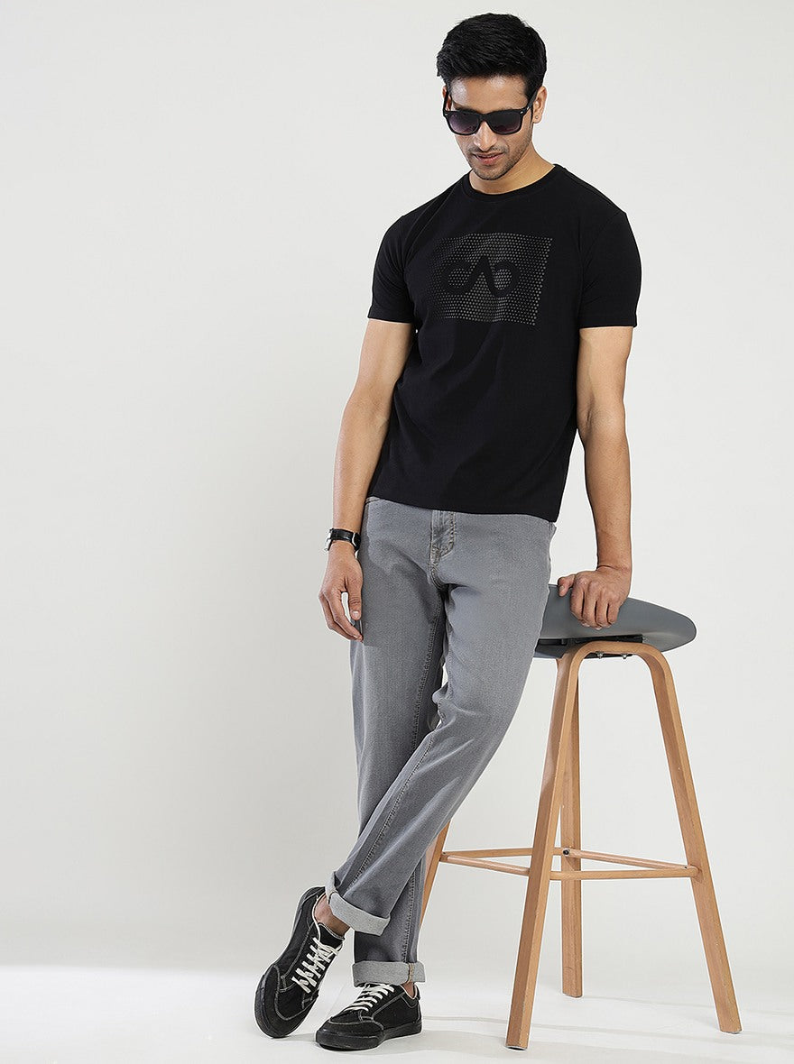 Black Printed Slim Fit T-Shirt | pehervi
