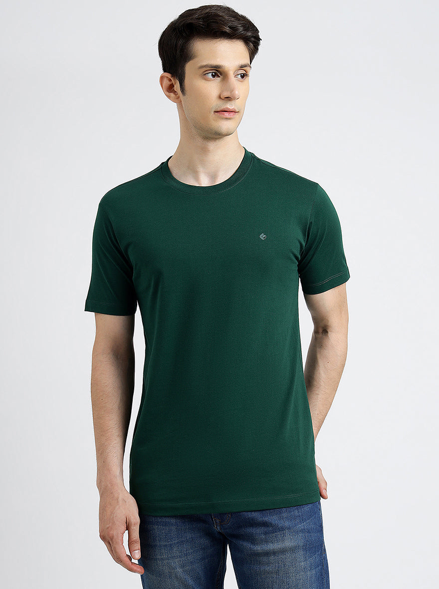 Green Solid Slim Fit T-Shirt | pehervi