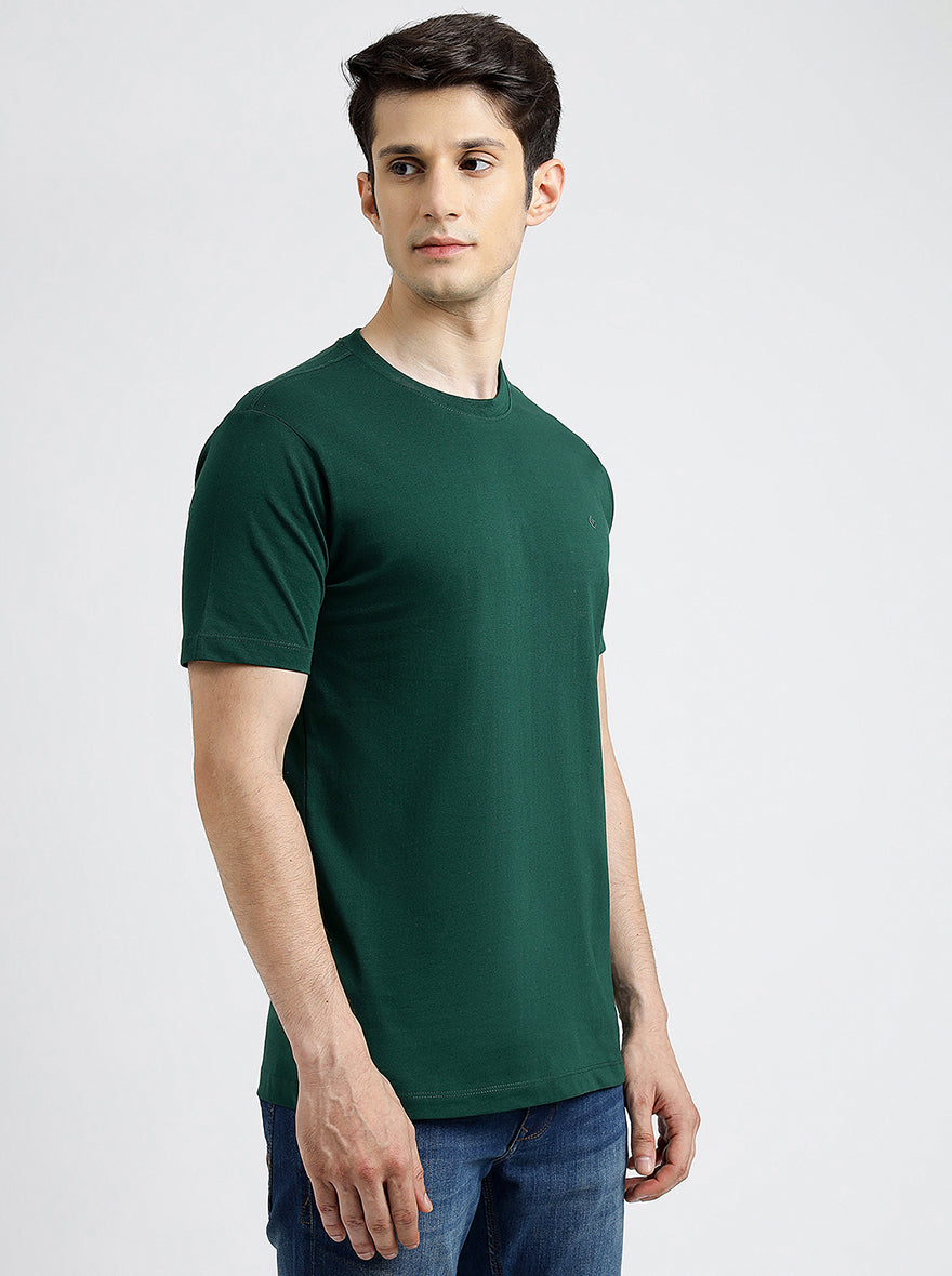 Green Solid Slim Fit T-Shirt | pehervi
