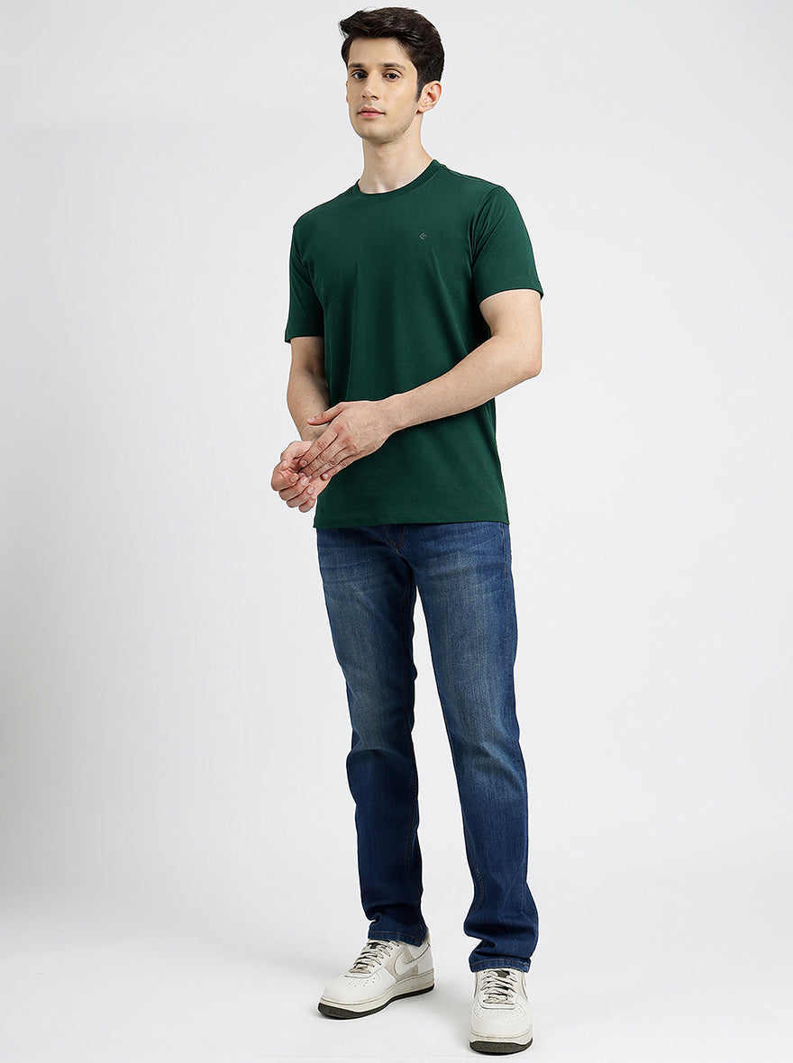 Green Solid Slim Fit T-Shirt | pehervi
