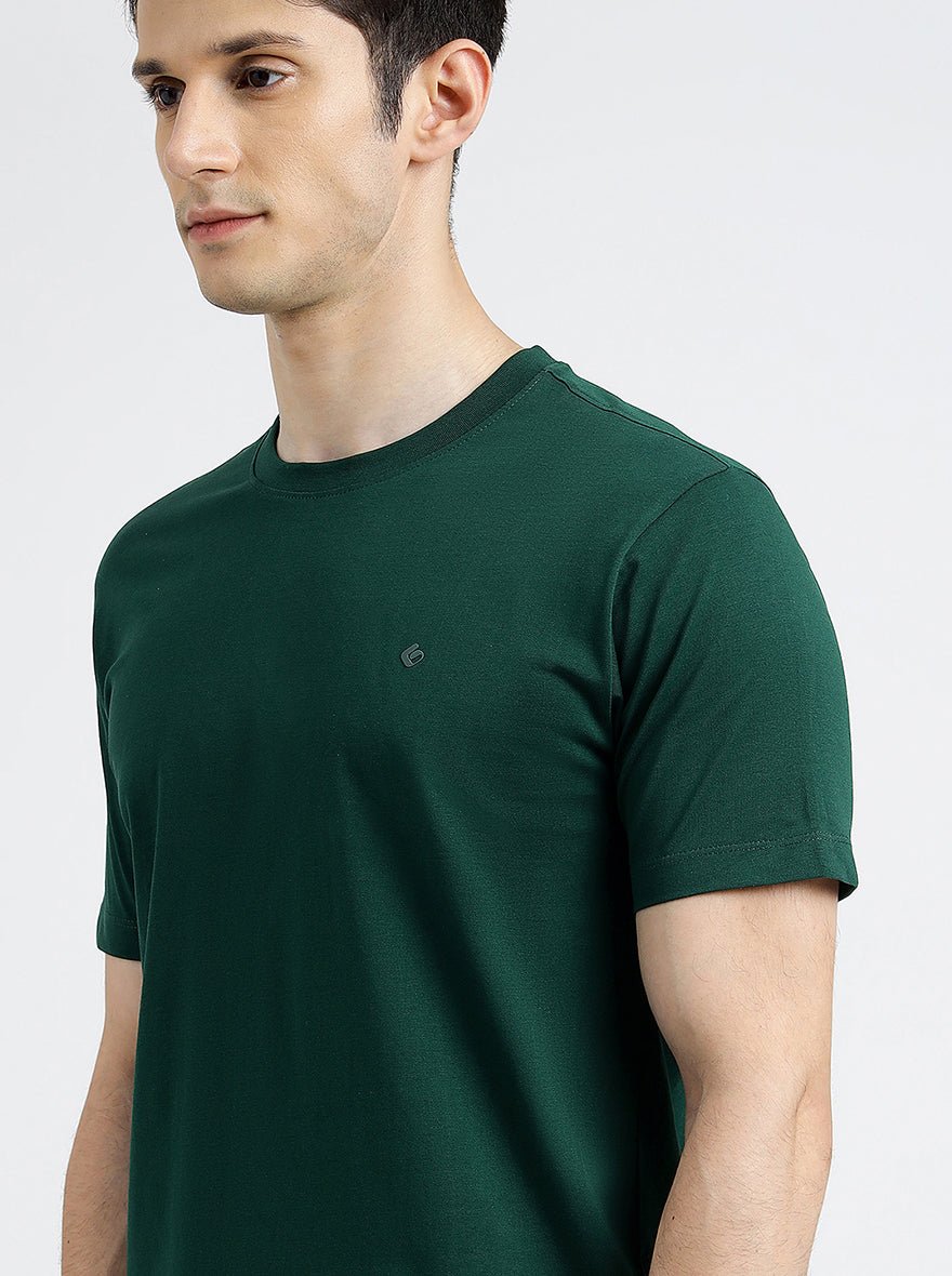 Green Solid Slim Fit T-Shirt | pehervi