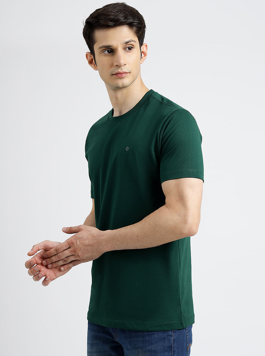 Green Solid Slim Fit T-Shirt | pehervi