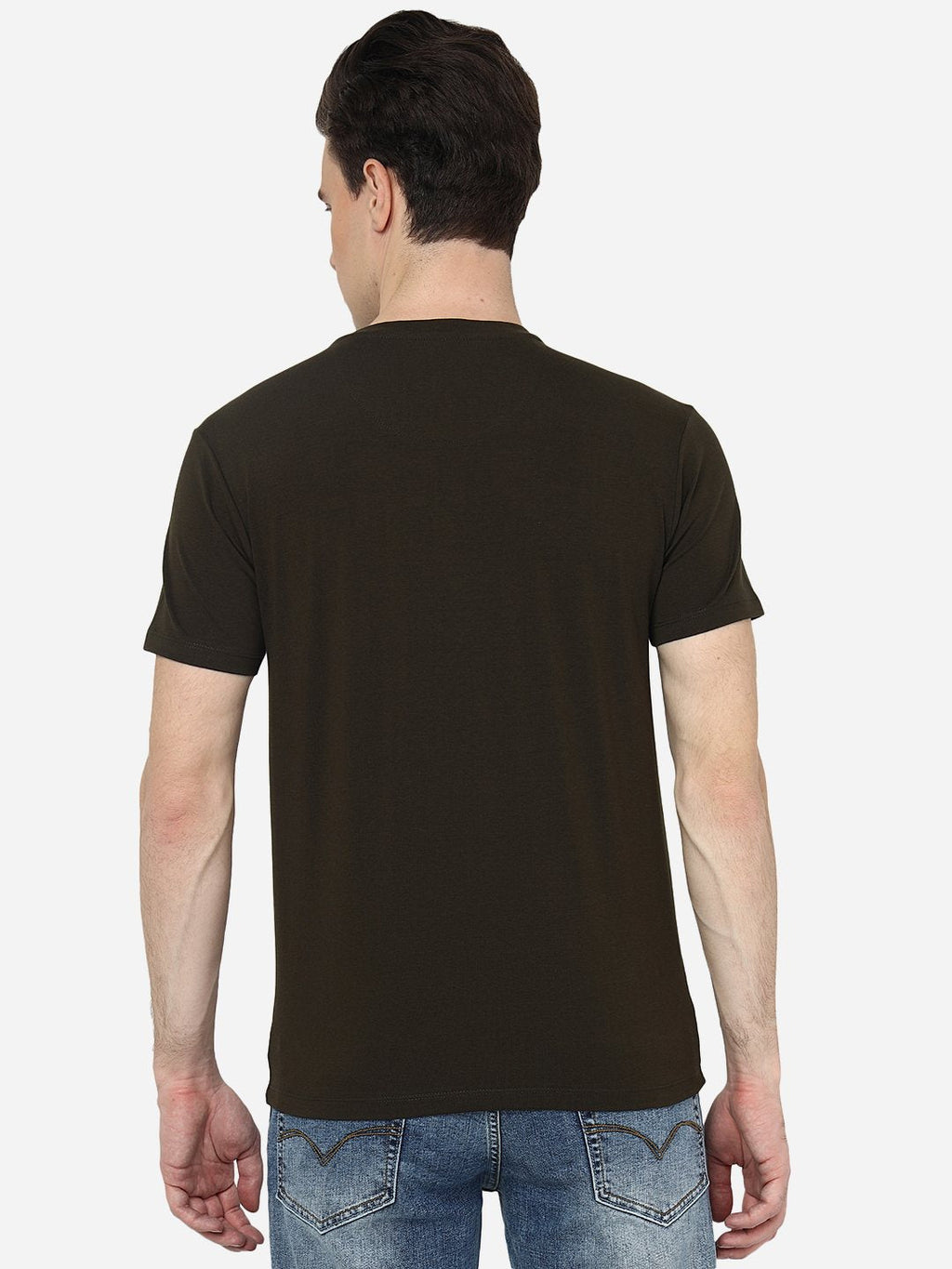 Olive Green Printed Slim Fit T-Shirt | pehervi