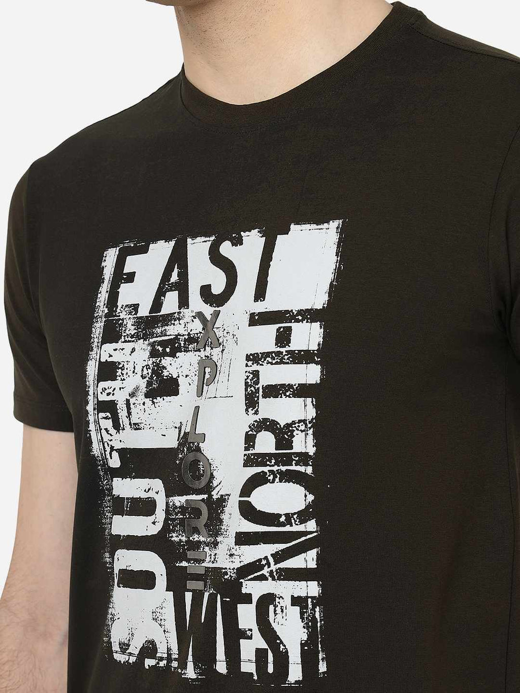 Olive Green Printed Slim Fit T-Shirt | pehervi