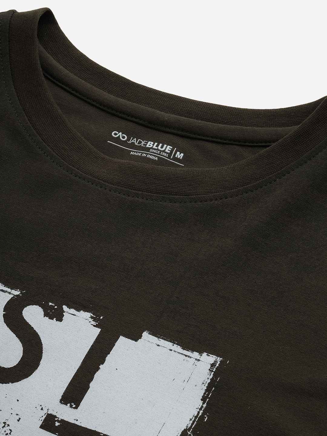 Olive Green Printed Slim Fit T-Shirt | pehervi