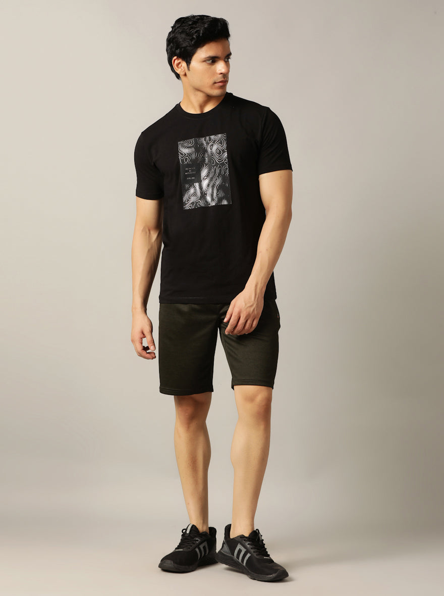 Black Printed Slim Fit T-Shirt | pehervi
