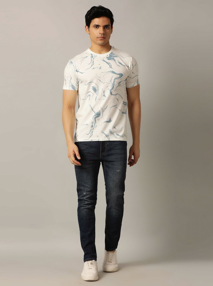 White Printed Slim Fit T-Shirt | pehervi