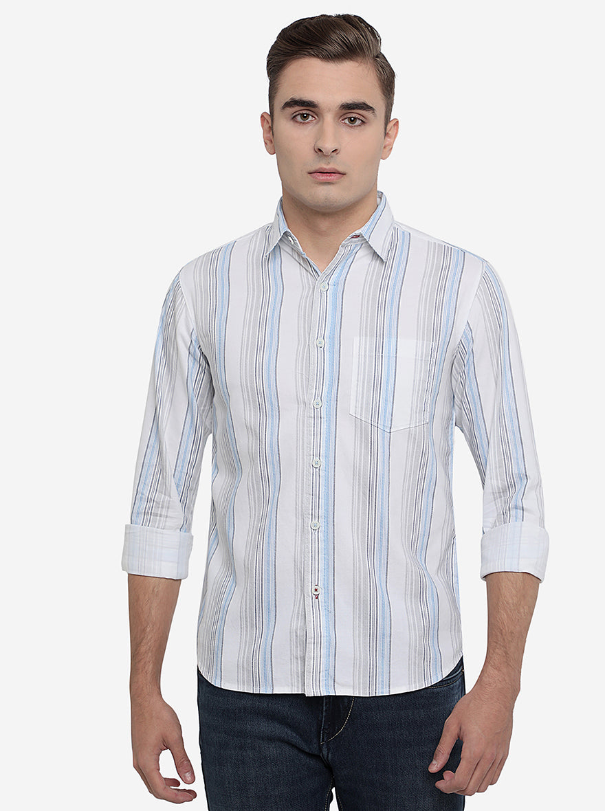 White Striped Slim Fit Semi Casual Shirt | Pehervi