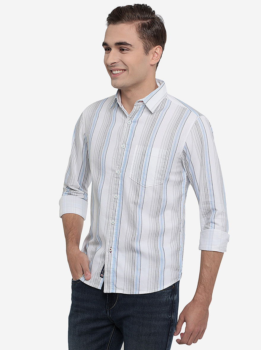 White Striped Slim Fit Semi Casual Shirt | Pehervi