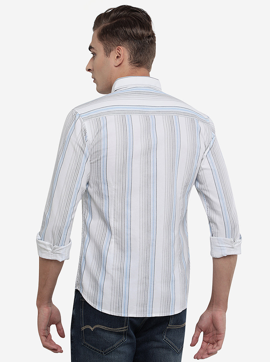 White Striped Slim Fit Semi Casual Shirt | Pehervi