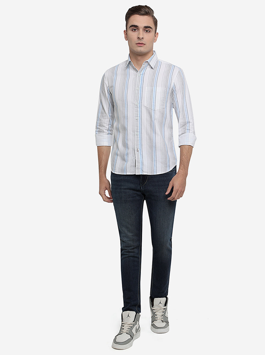 White Striped Slim Fit Semi Casual Shirt | Pehervi