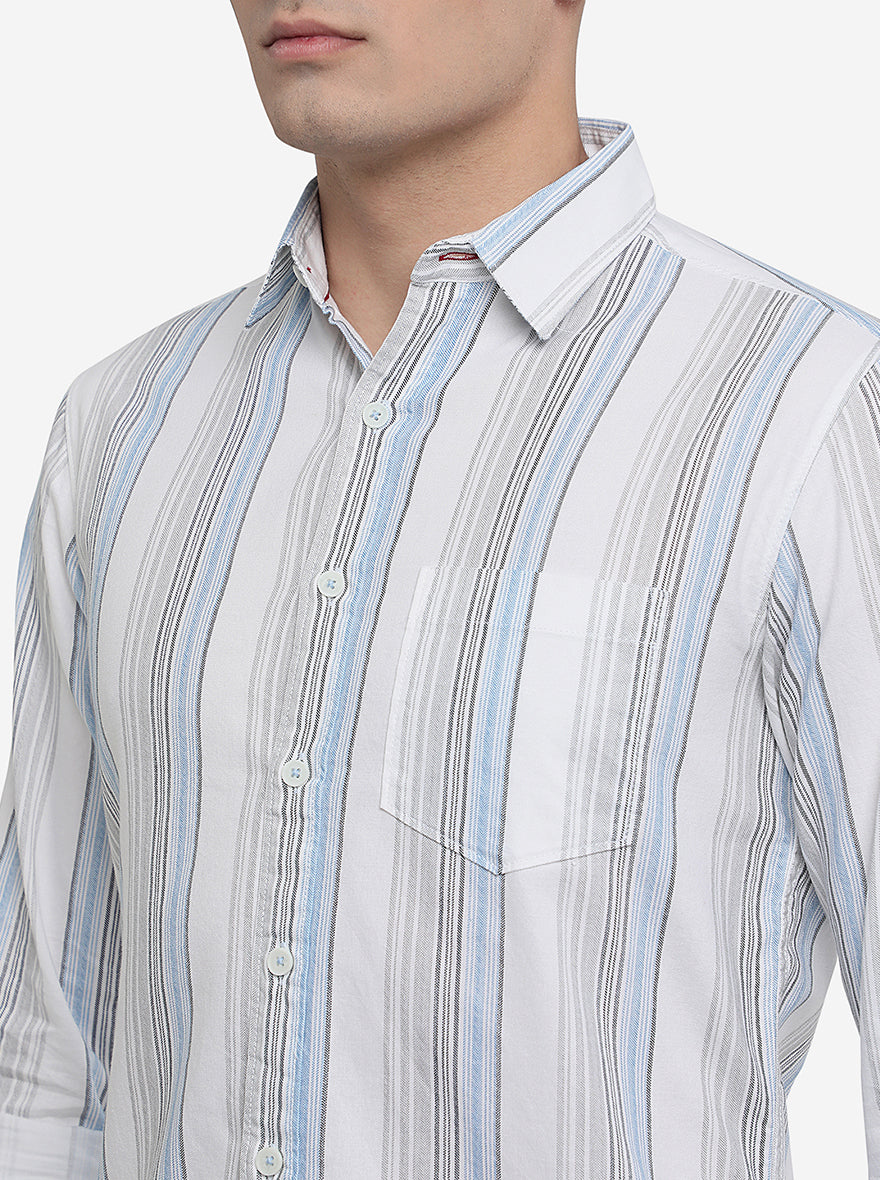 White Striped Slim Fit Semi Casual Shirt | Pehervi