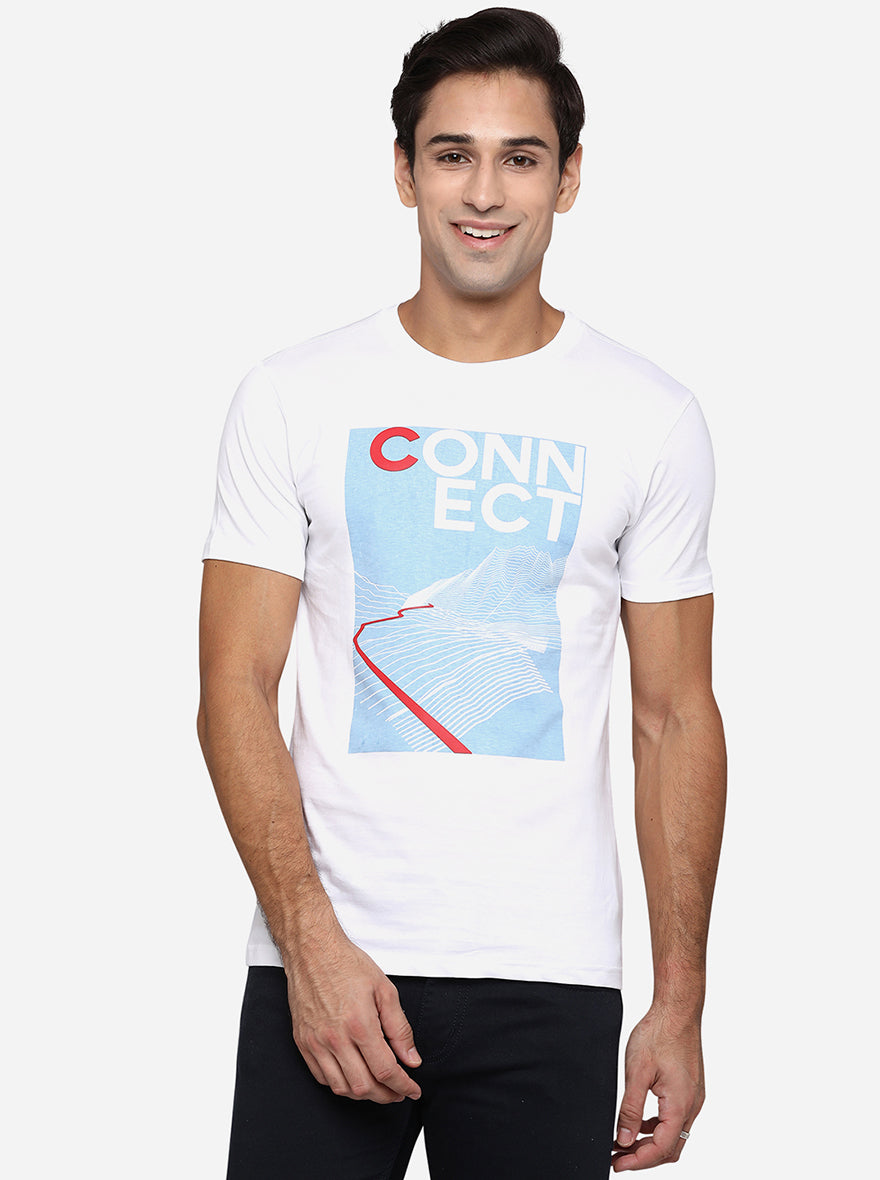 White Printed Slim Fit T-Shirt | pehervi