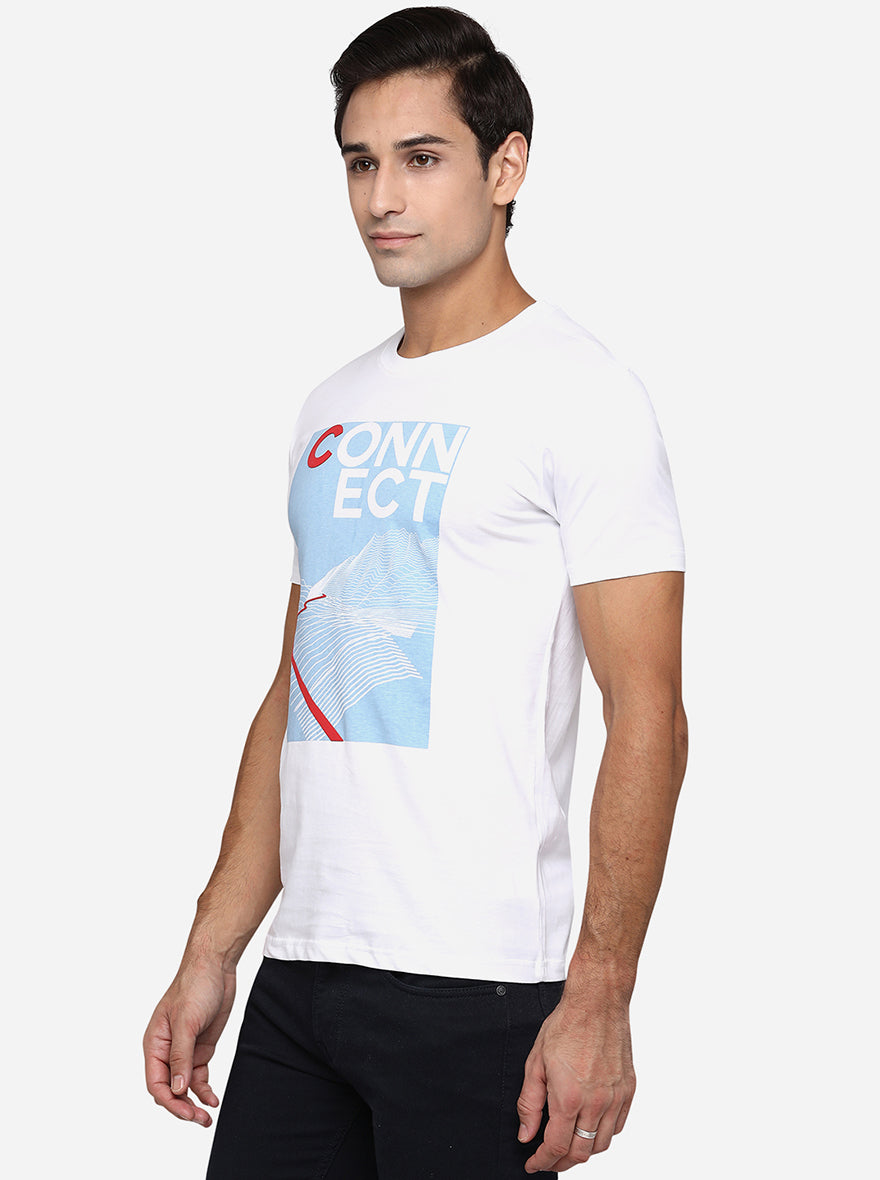 White Printed Slim Fit T-Shirt | pehervi