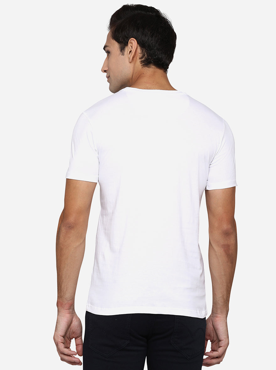 White Printed Slim Fit T-Shirt | pehervi