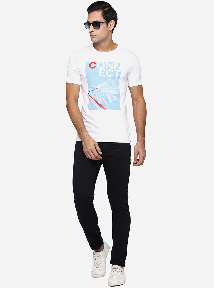 White Printed Slim Fit T-Shirt | pehervi