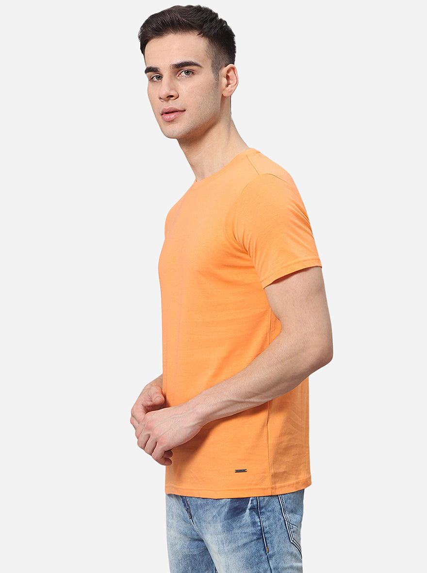 Orange Solid Slim Fit T-Shirt | pehervi