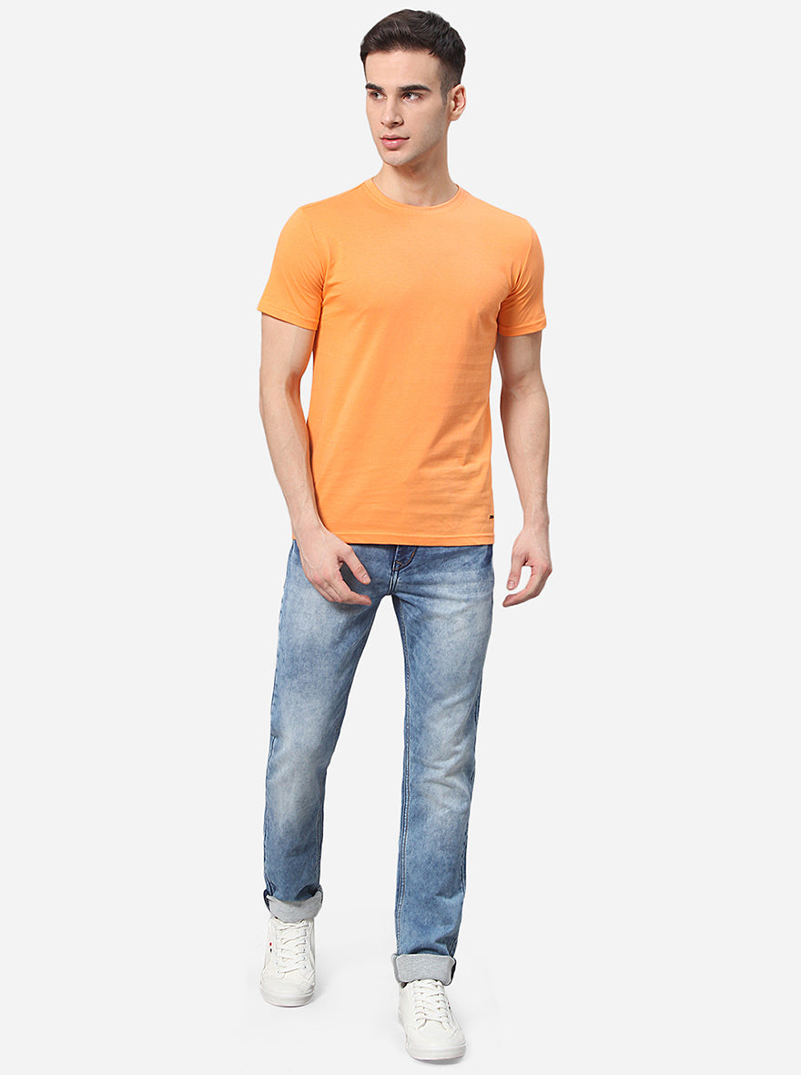 Orange Solid Slim Fit T-Shirt | pehervi