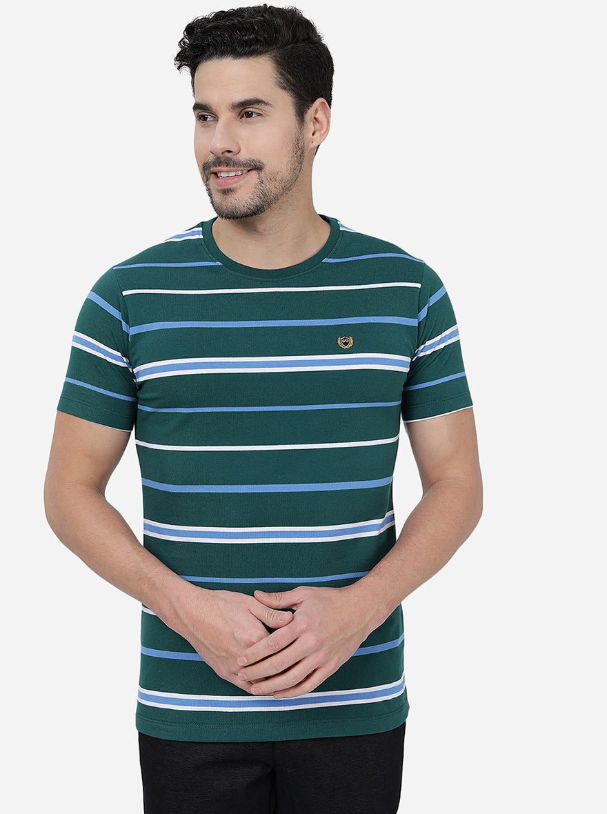 Green   Striped Slim Fit T-Shirt | pehervi