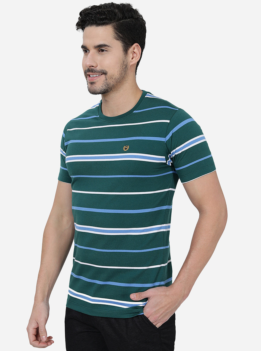 Green   Striped Slim Fit T-Shirt | pehervi