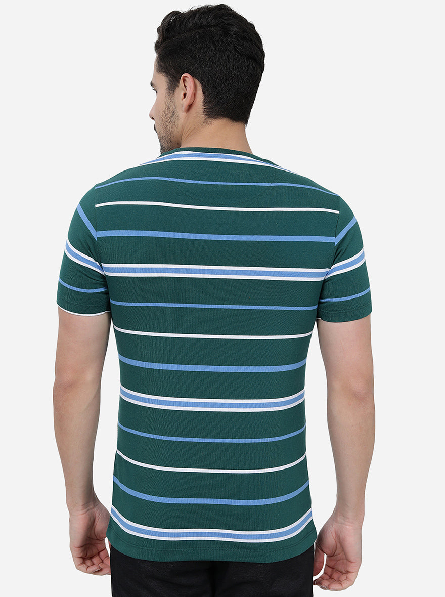 Green   Striped Slim Fit T-Shirt | pehervi