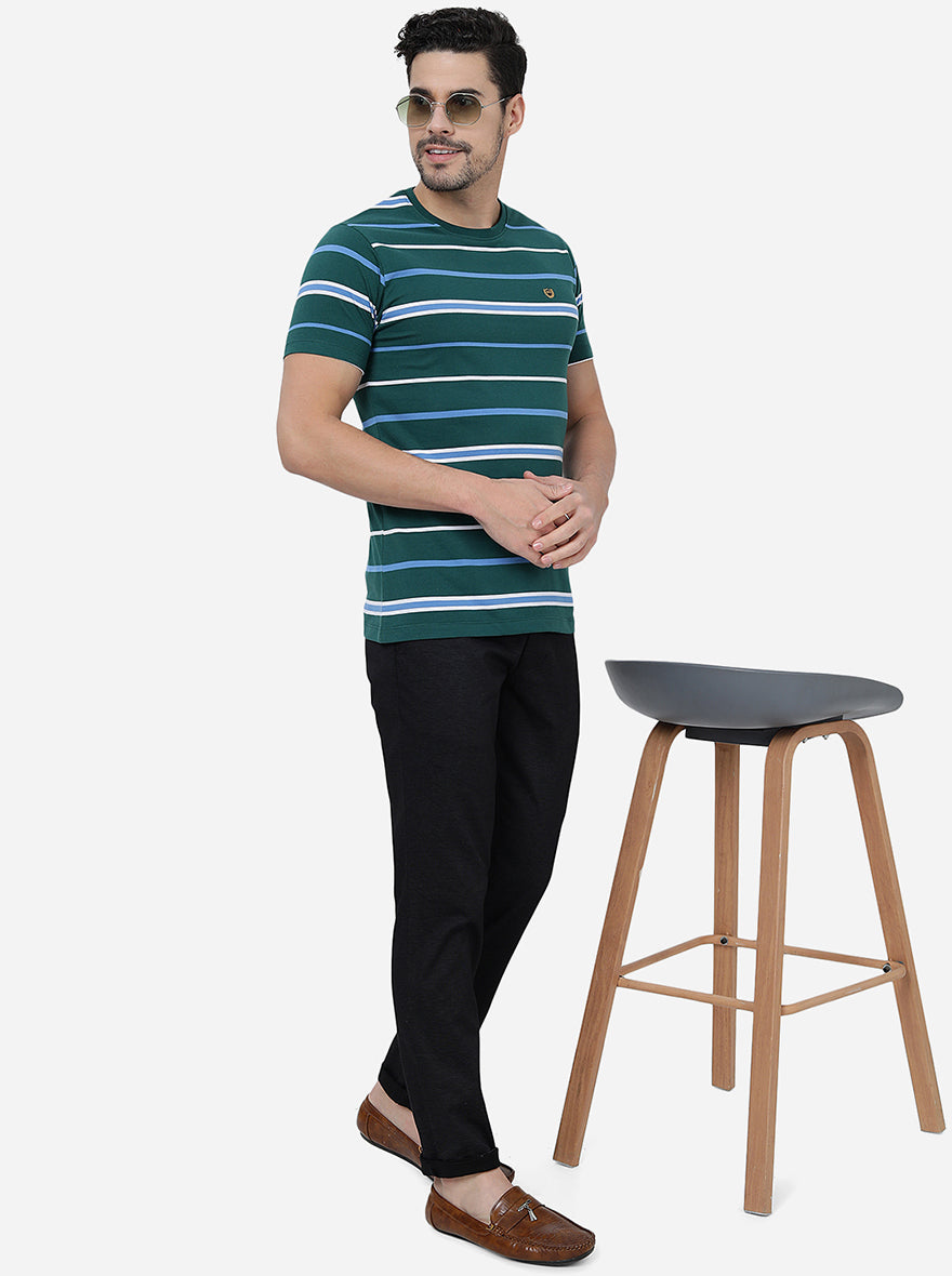 Green   Striped Slim Fit T-Shirt | pehervi