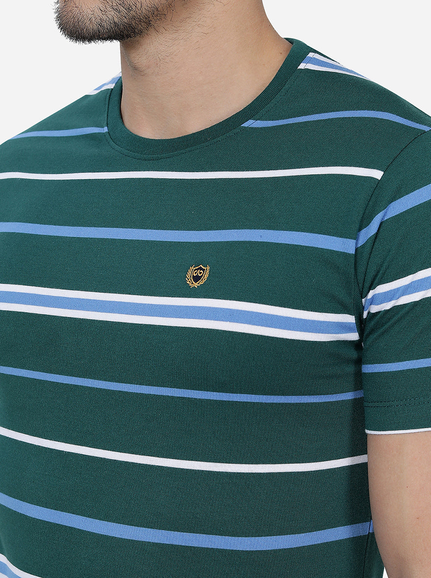 Green   Striped Slim Fit T-Shirt | pehervi