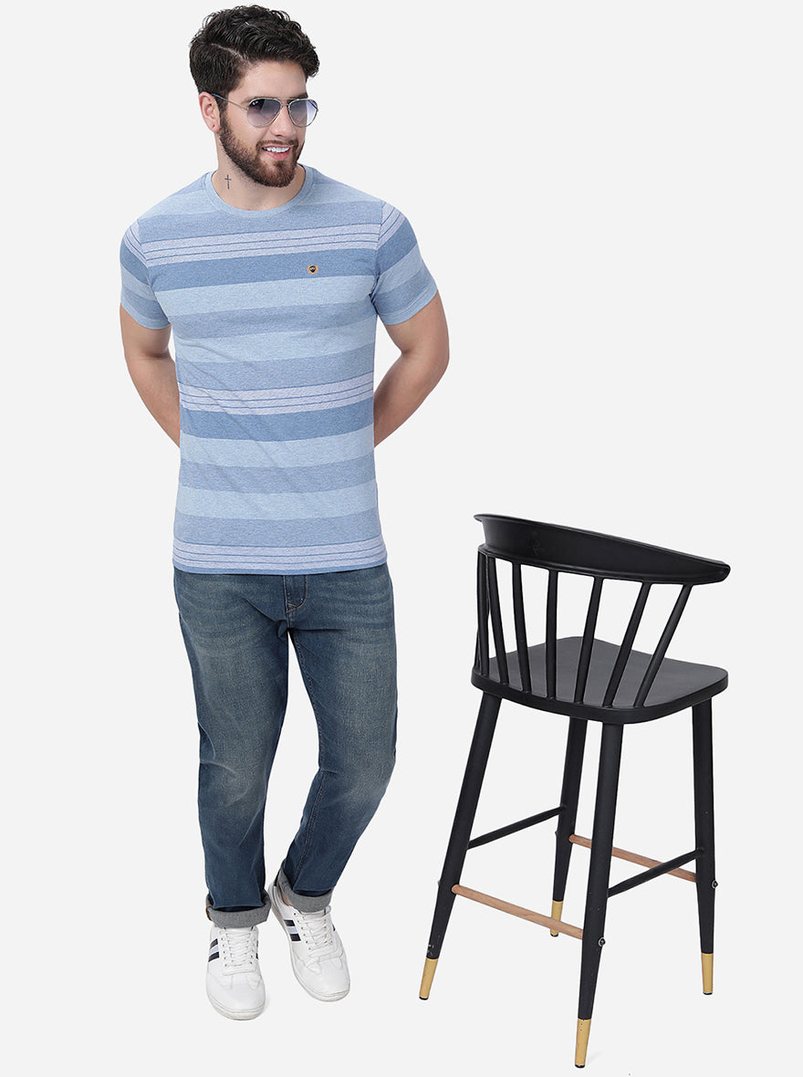 Blue Striped Slim Fit T-Shirt | pehervi