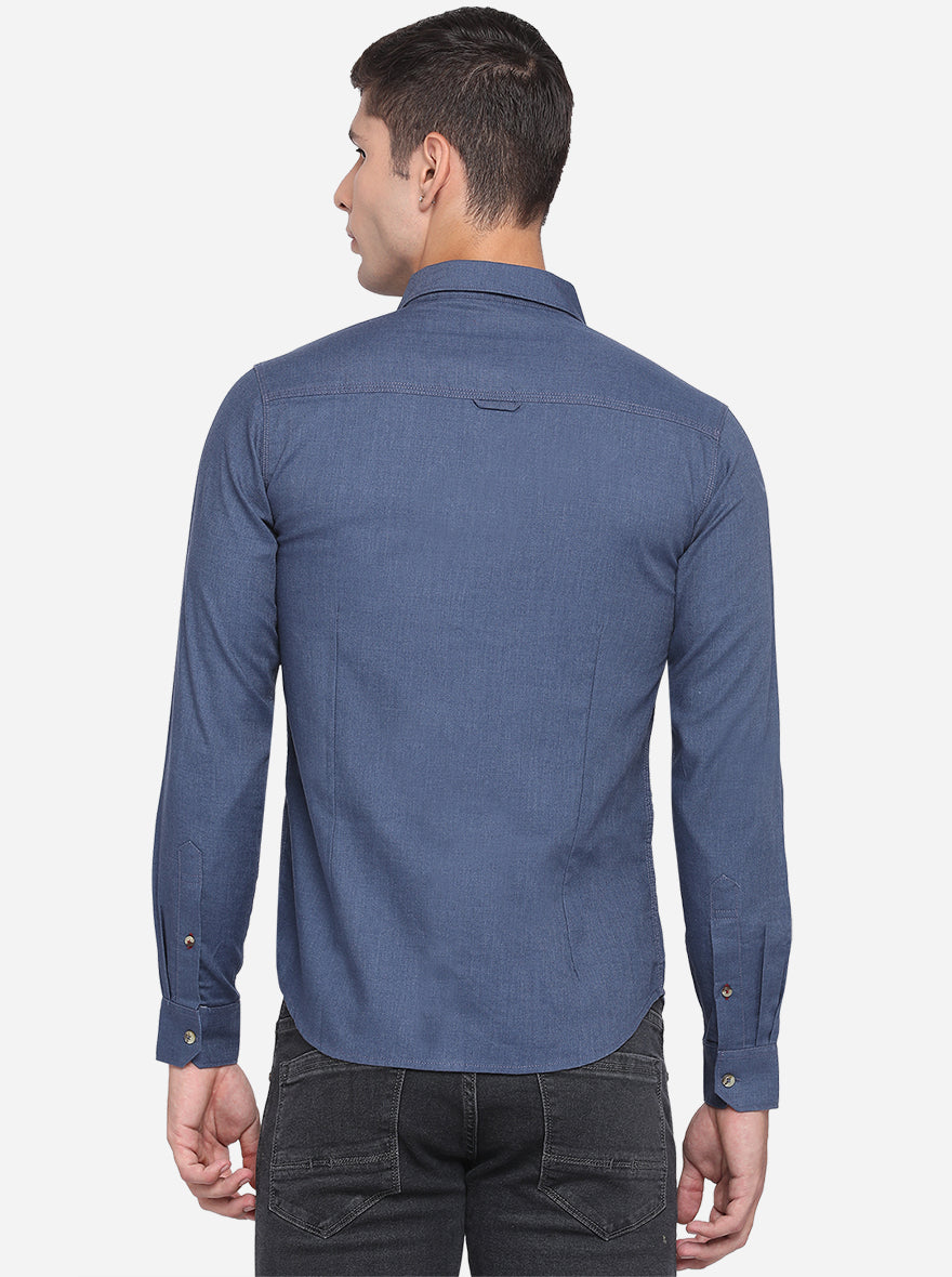 Insignia Blue Solid Slim Fit Semi Casual Shirt | Pehervi