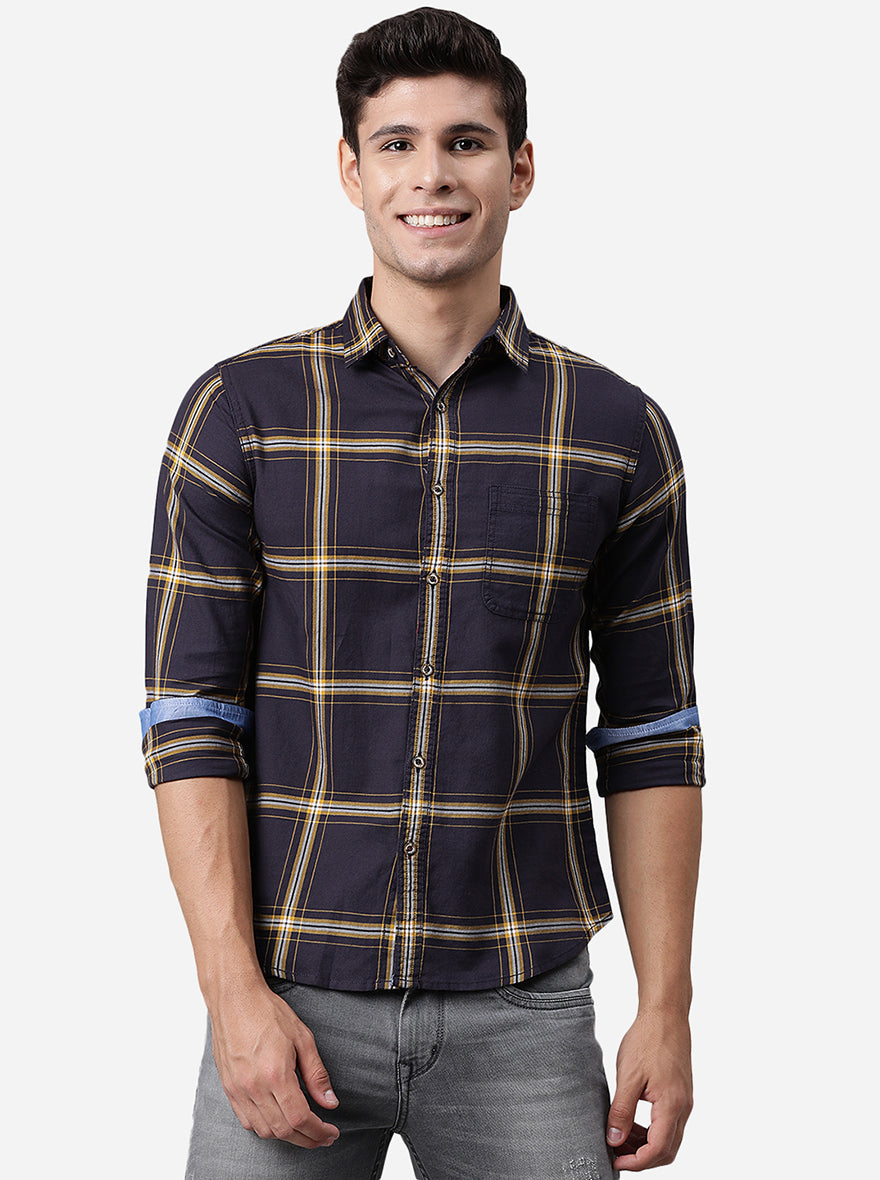 Night Blue Checked Slim Fit Semi Casual Shirt | Pehervi