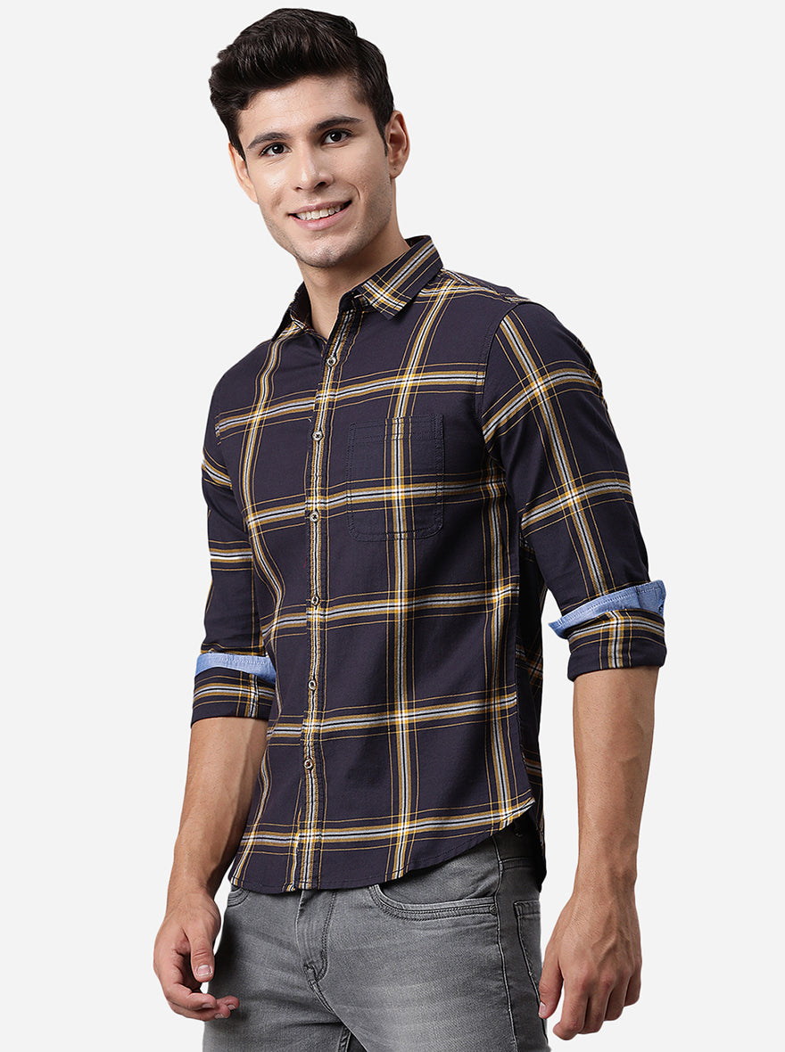 Night Blue Checked Slim Fit Semi Casual Shirt | Pehervi