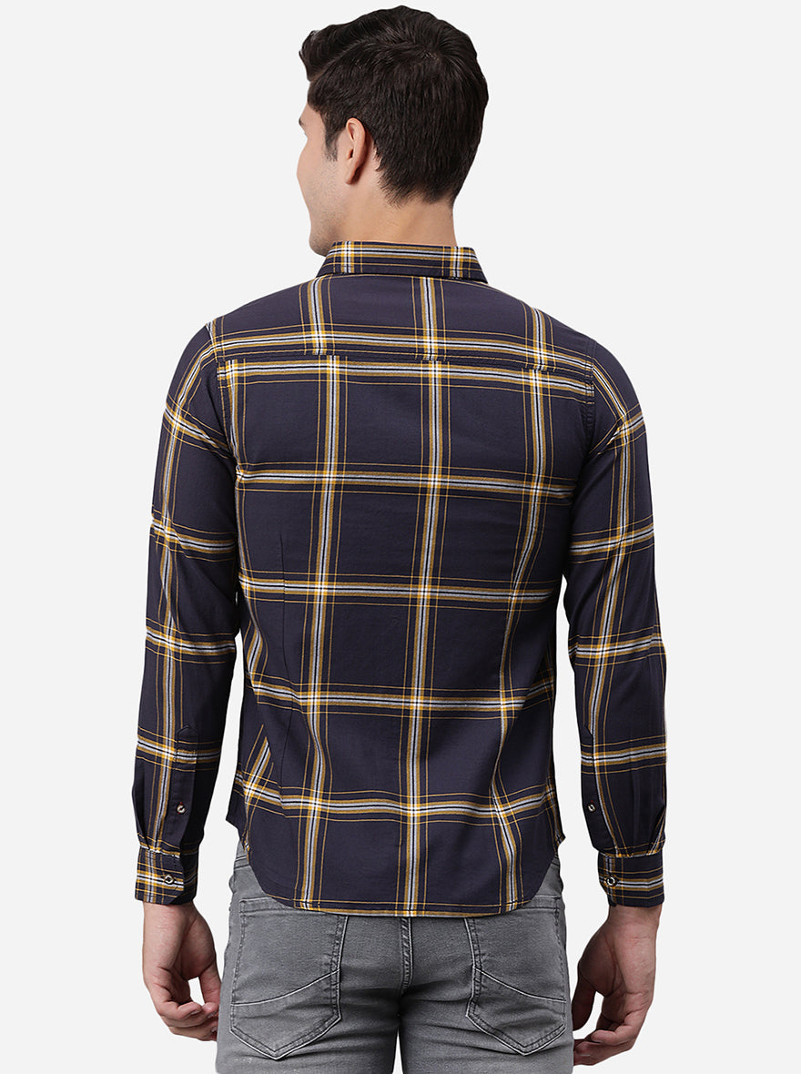 Night Blue Checked Slim Fit Semi Casual Shirt | Pehervi