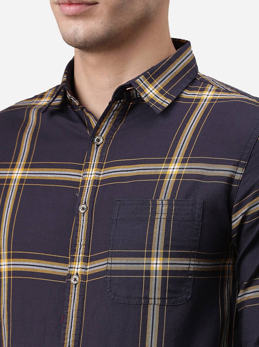 Night Blue Checked Slim Fit Semi Casual Shirt | Pehervi