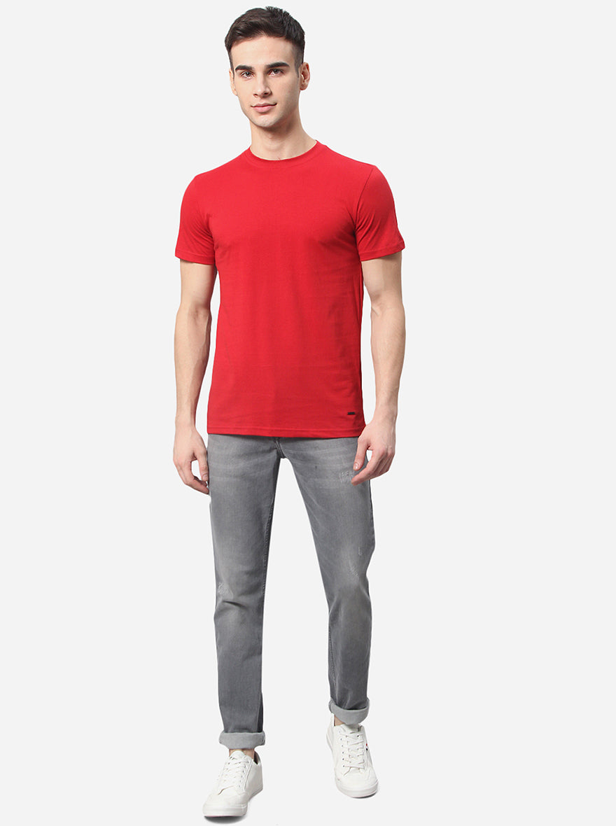 Red Solid Slim Fit T-Shirt | pehervi