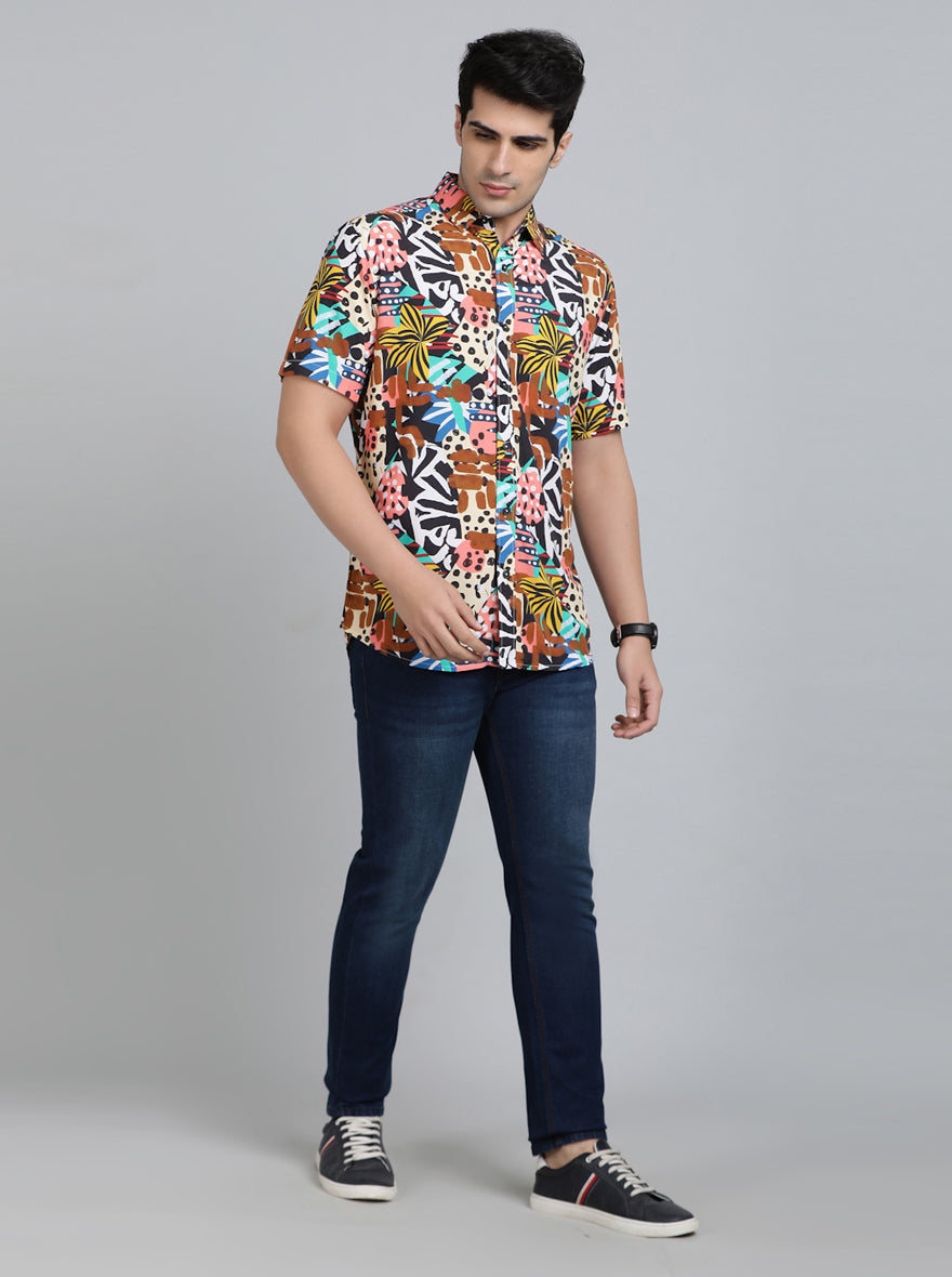 Multicolor Printed Slim Fit Casual Shirt | pehervi