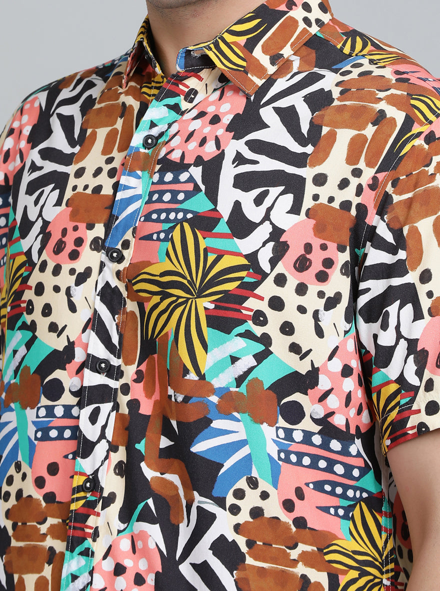 Multicolor Printed Slim Fit Casual Shirt | pehervi