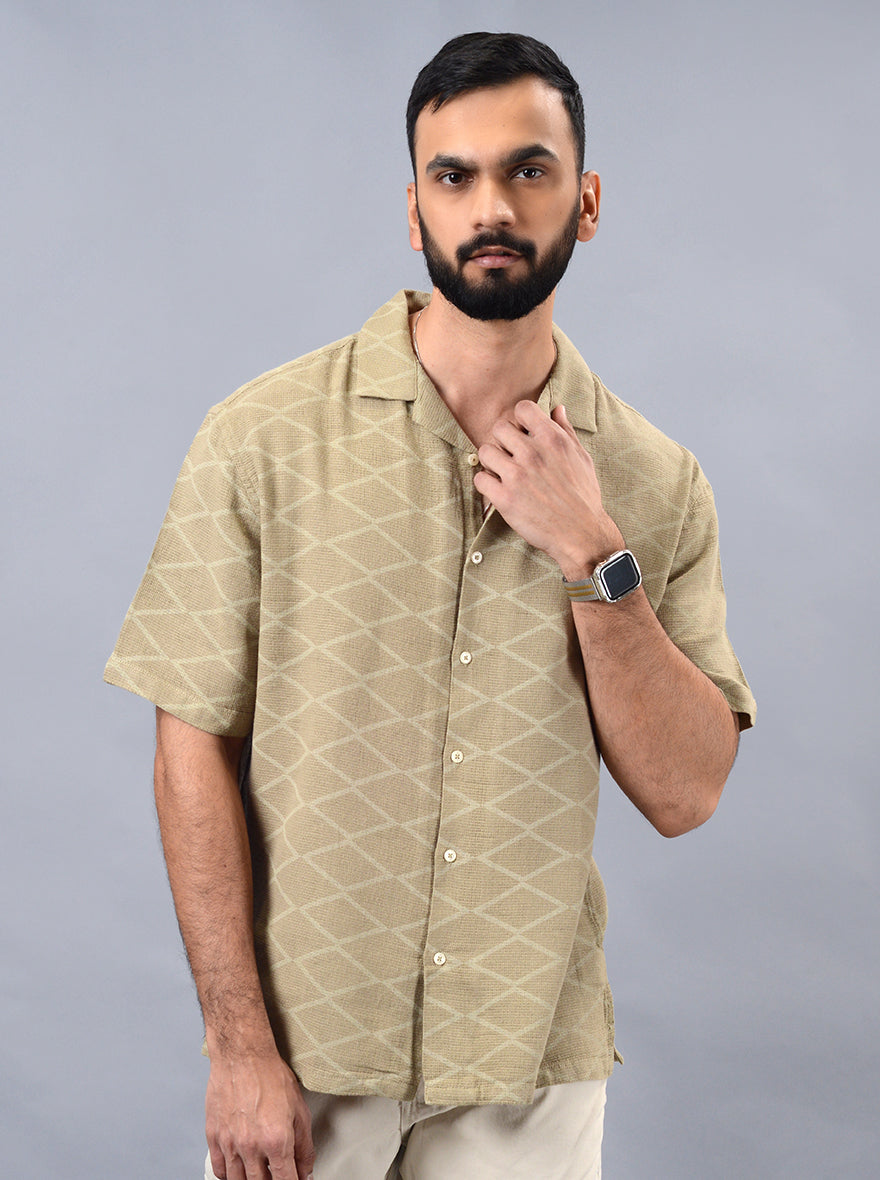Khaki Solid Slim Fit Casual Shirt | pehervi