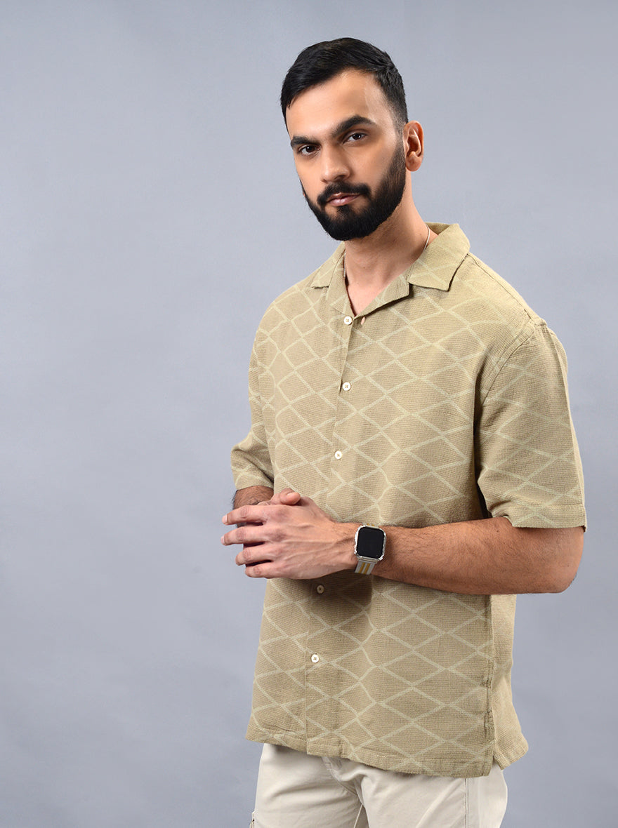 Khaki Solid Slim Fit Casual Shirt | pehervi