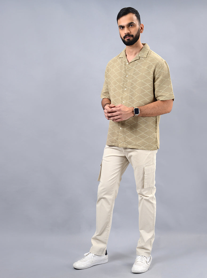 Khaki Solid Slim Fit Casual Shirt | pehervi