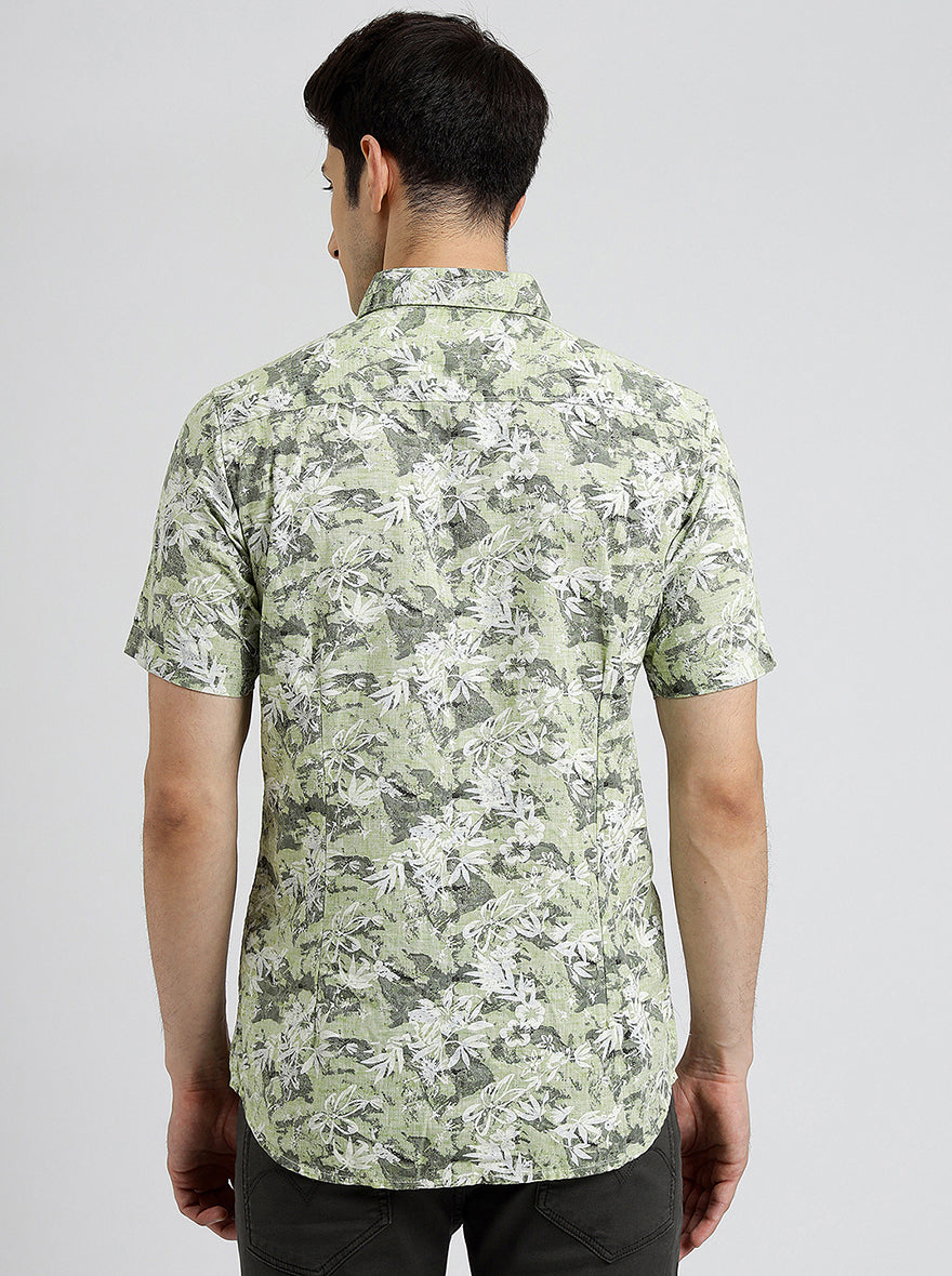 Green Printed Slim Fit Casual Shirt | pehervi