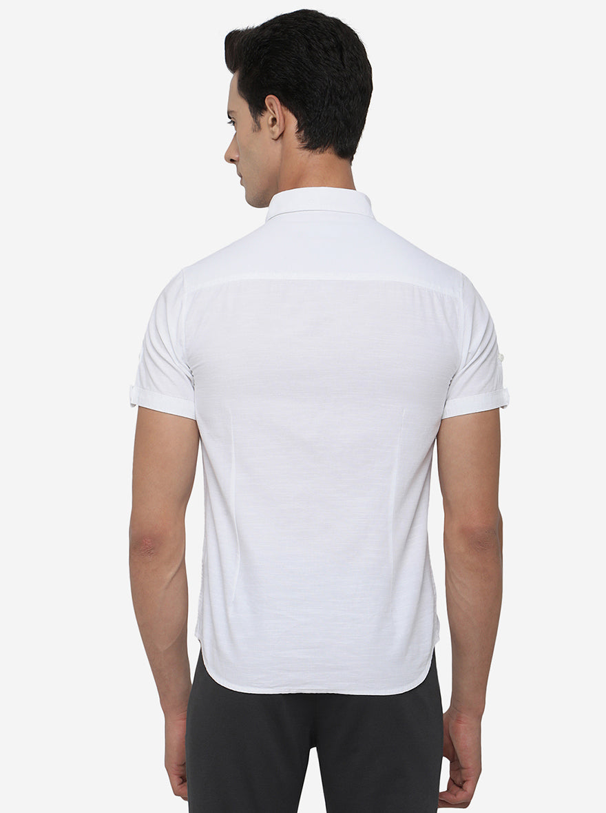 White Solid Slim Fit Semi Casual Shirt | Pehervi
