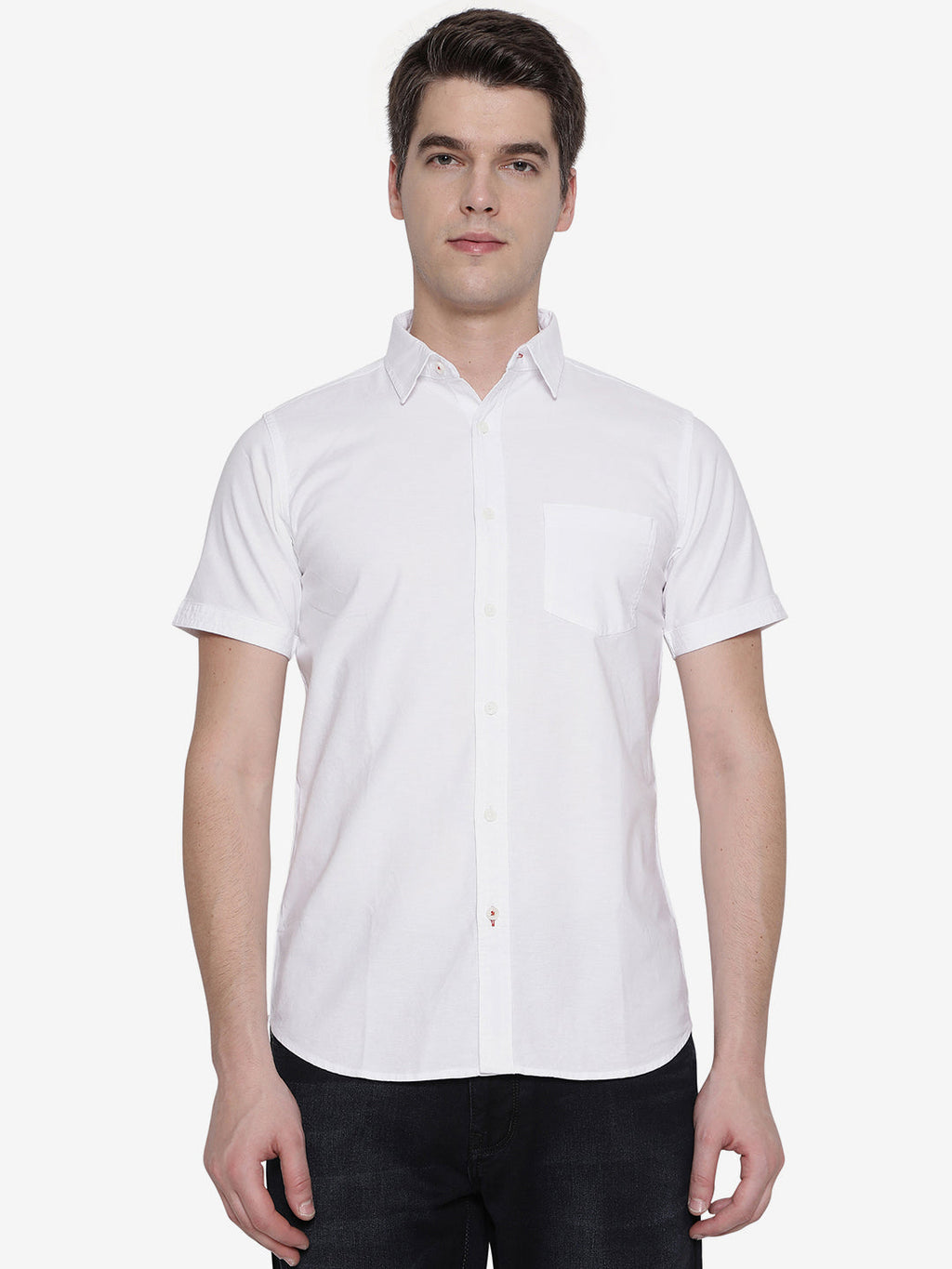 White Solid Slim Fit Semi Casual Shirt | Pehervi