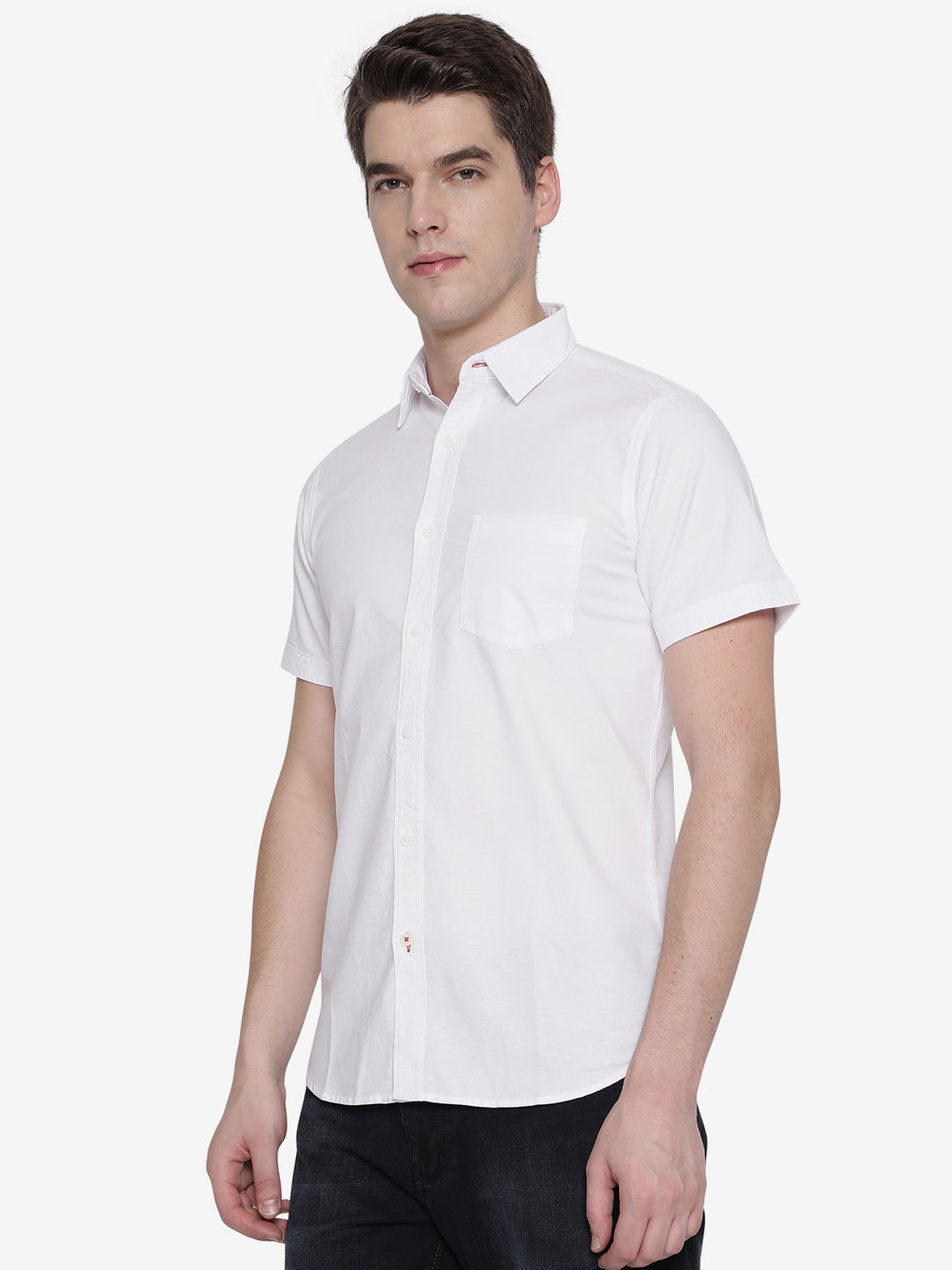 White Solid Slim Fit Semi Casual Shirt | Pehervi