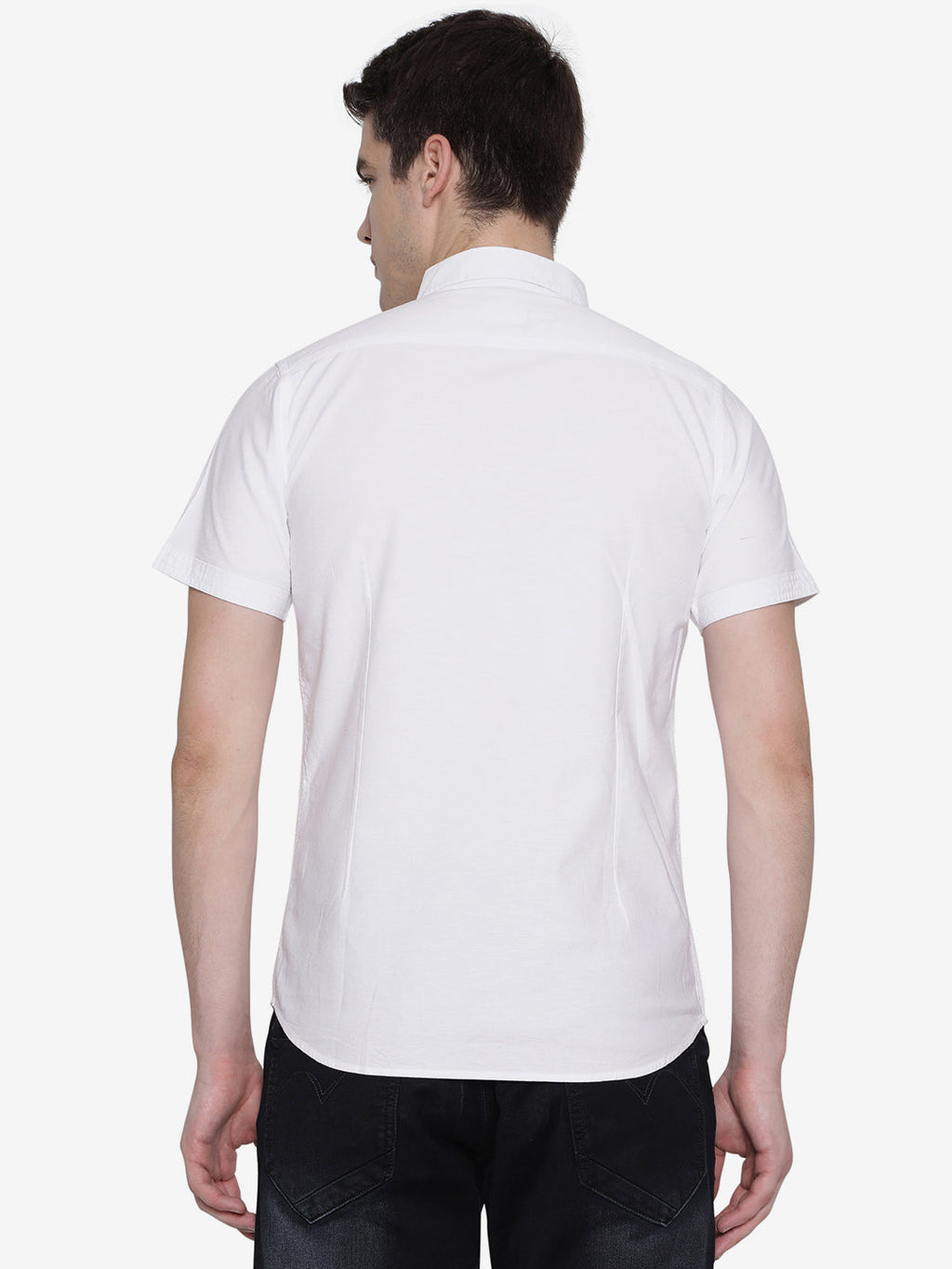 White Solid Slim Fit Semi Casual Shirt | Pehervi